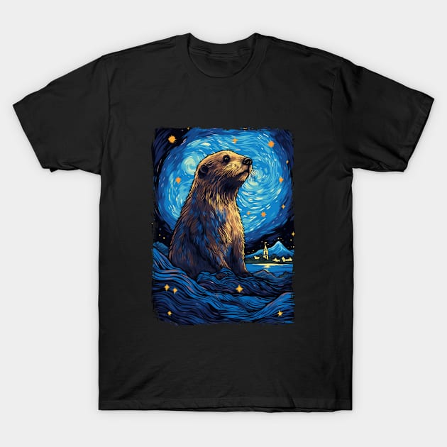 Otter Starry Night T-Shirt by favoriteshirt